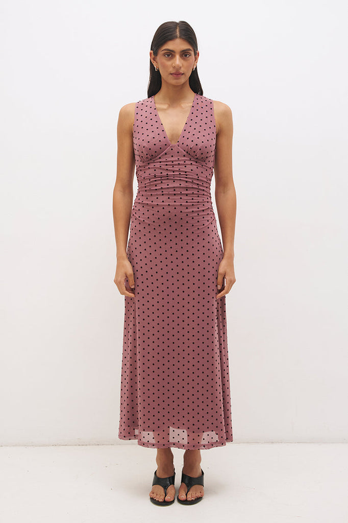 Sonata Spot Dress Rosewood & Black