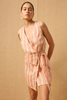 Coral Stripe Mini Wrap Dress
