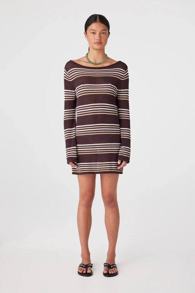 Nia Mini Dress - Espresso Stripe