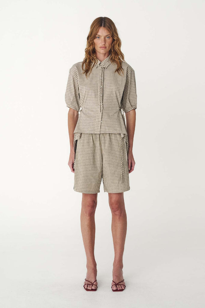 Frankie Tie Short Sleeve Shirt Blue Check