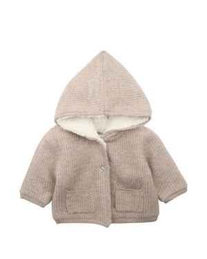 Taupe Knitted Hooded Jacket