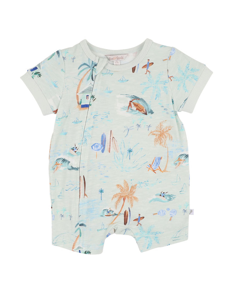 Surf's Up Print SS Zip Romper