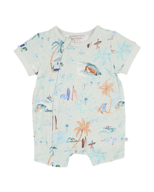 Surf's Up Print SS Zip Romper