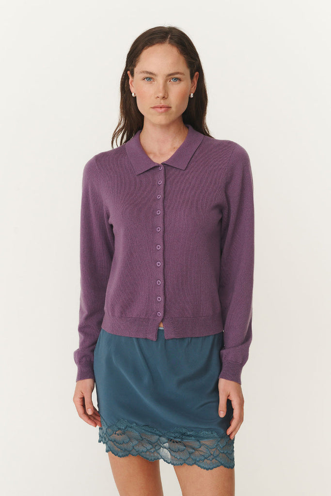Celia Merino Knit Cardigan Grape