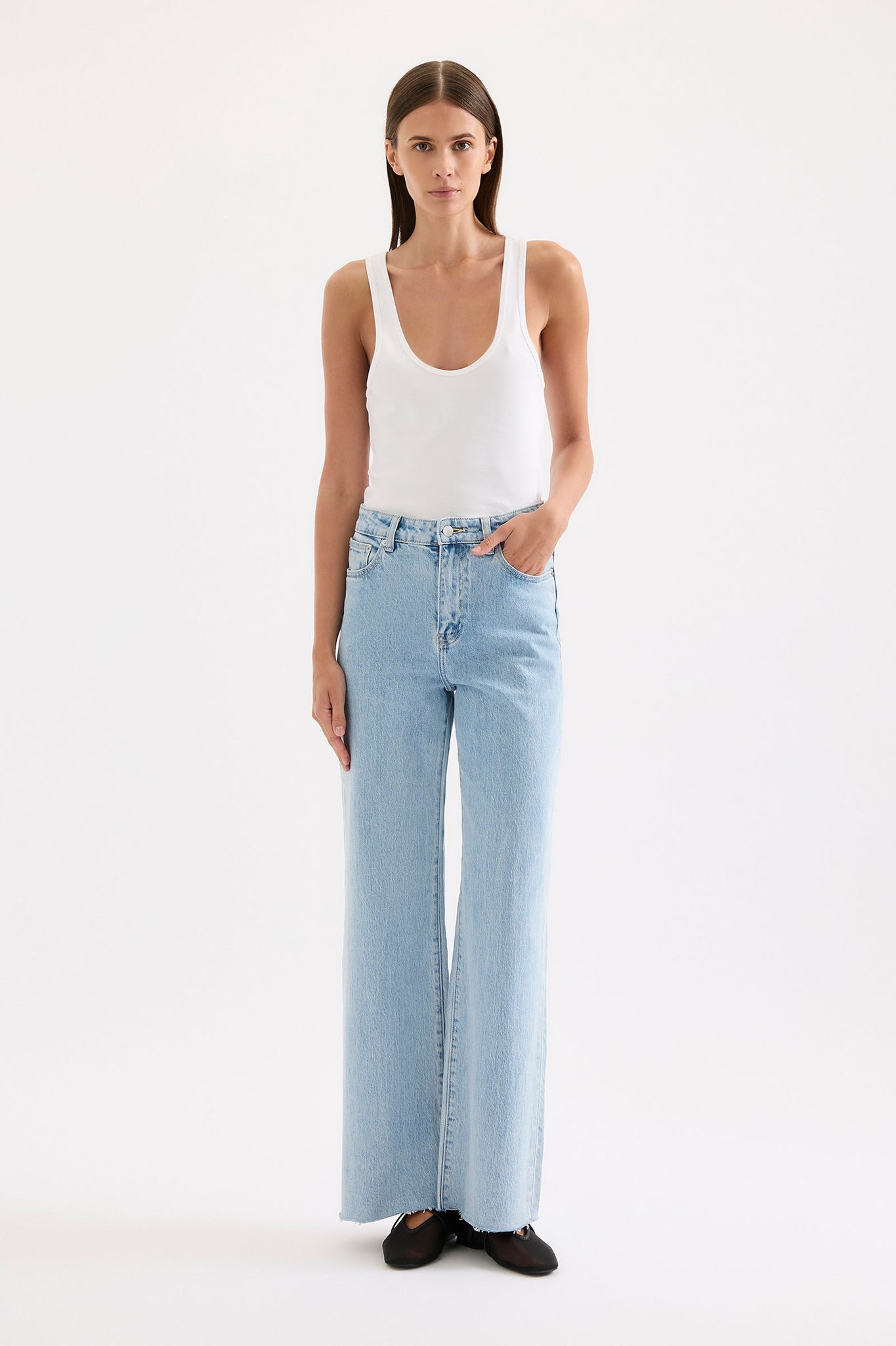 Cali Stretch Wide Leg Jean Sky