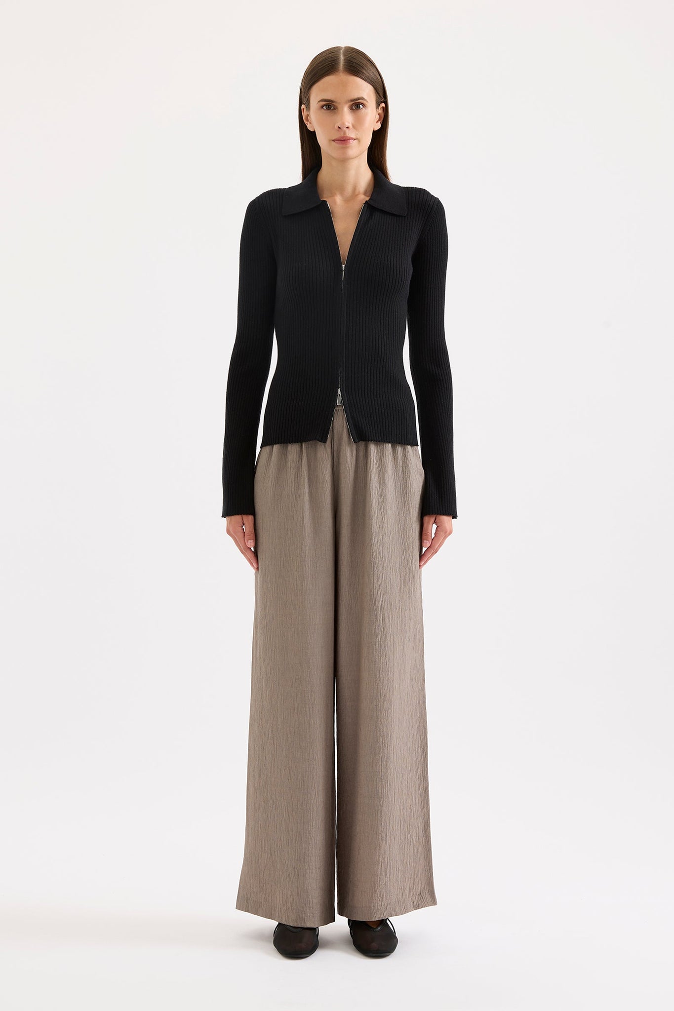 Betina Zip Front  Knit Mink