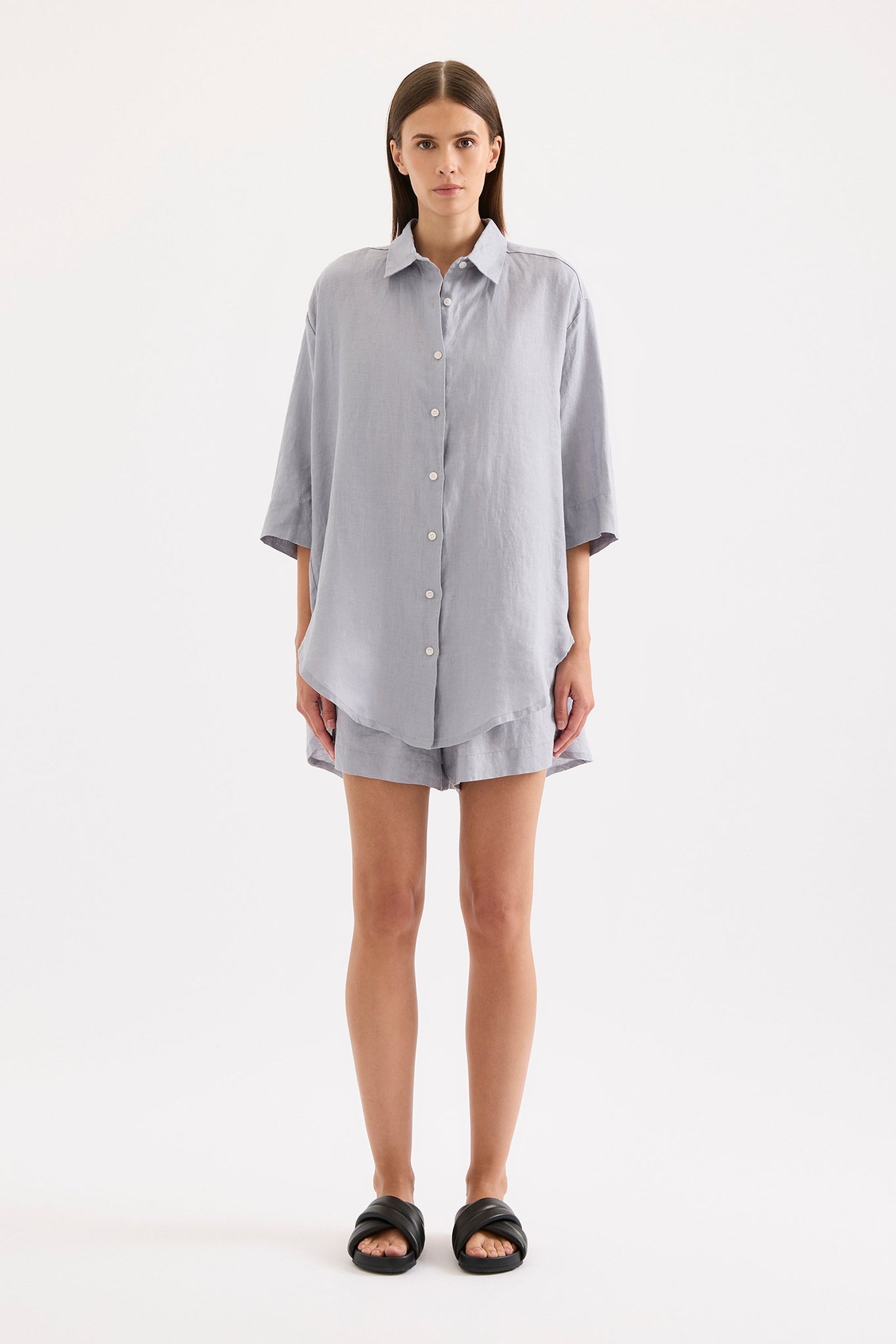 Linen Longline Shirt Storm