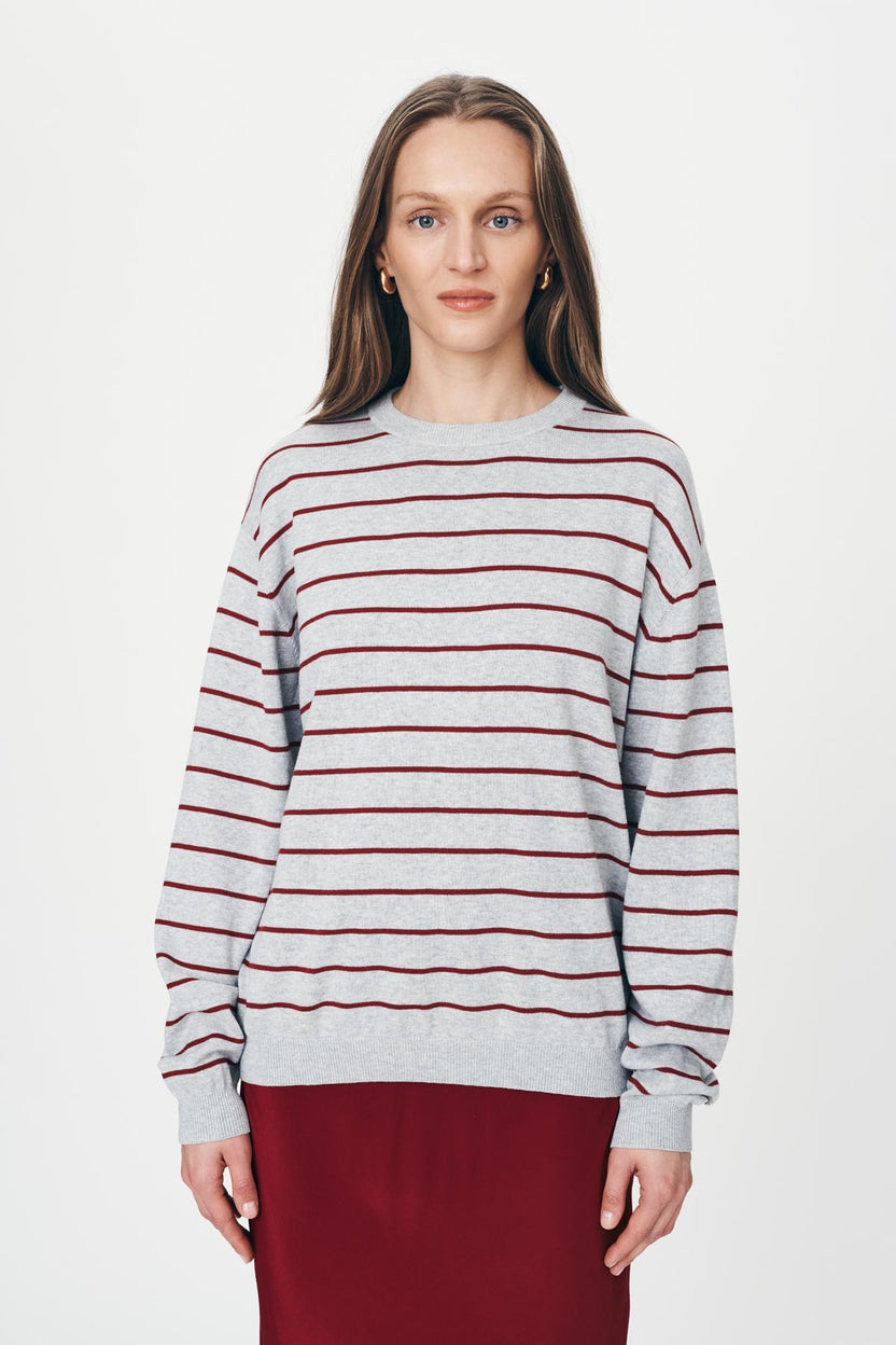 Tatiana Stripe Knit Top - Merlot Red Marle