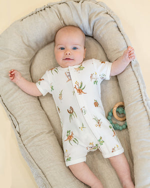ORGANIC AUSTRALIANA PRINT SS ZIP ROMPER
