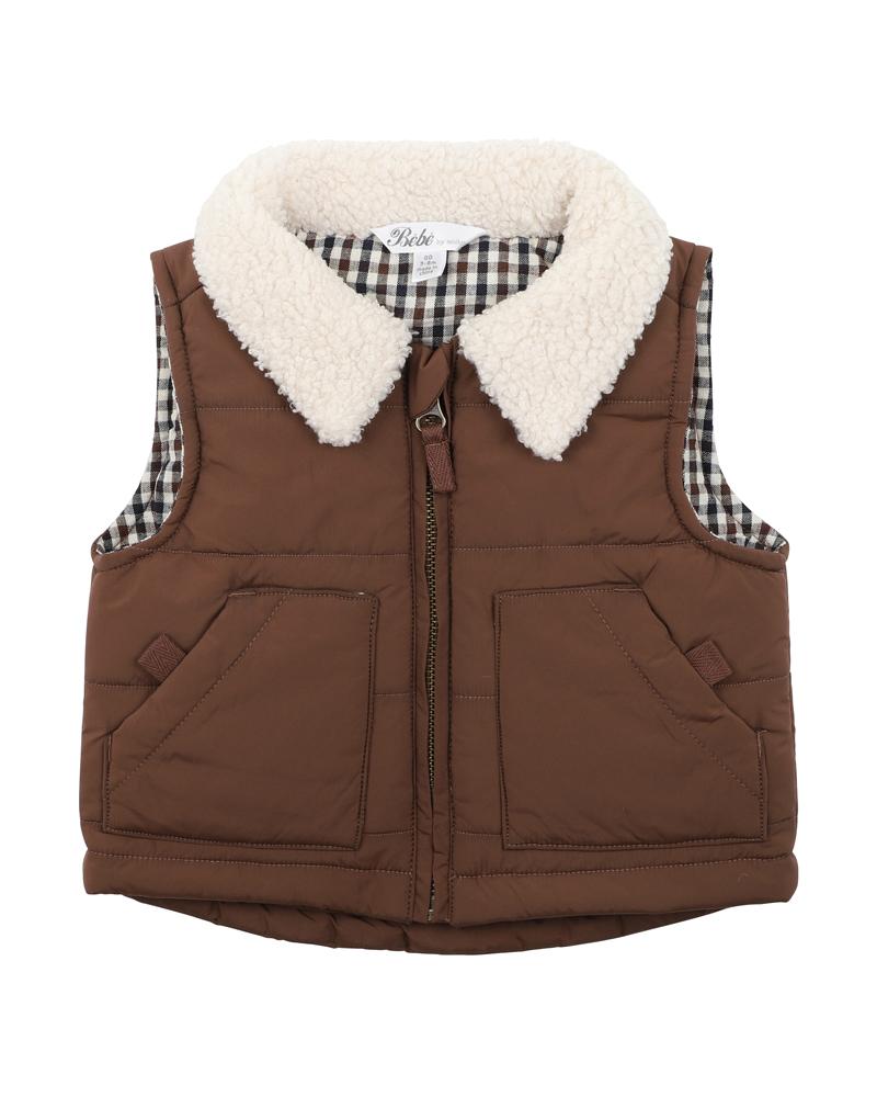 Puffa Vest With Collar - Brown