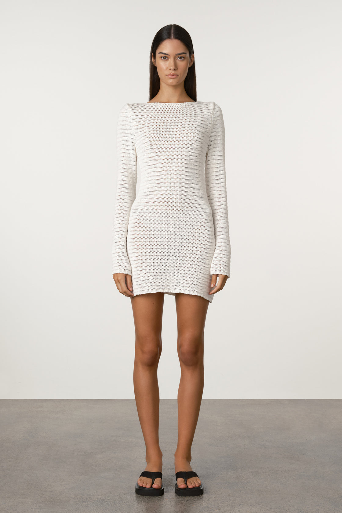 Crochet Lattice Knit Mini Dress - White