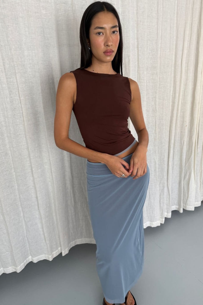 Eden Reverse Skirt Pale Blue & Espresso