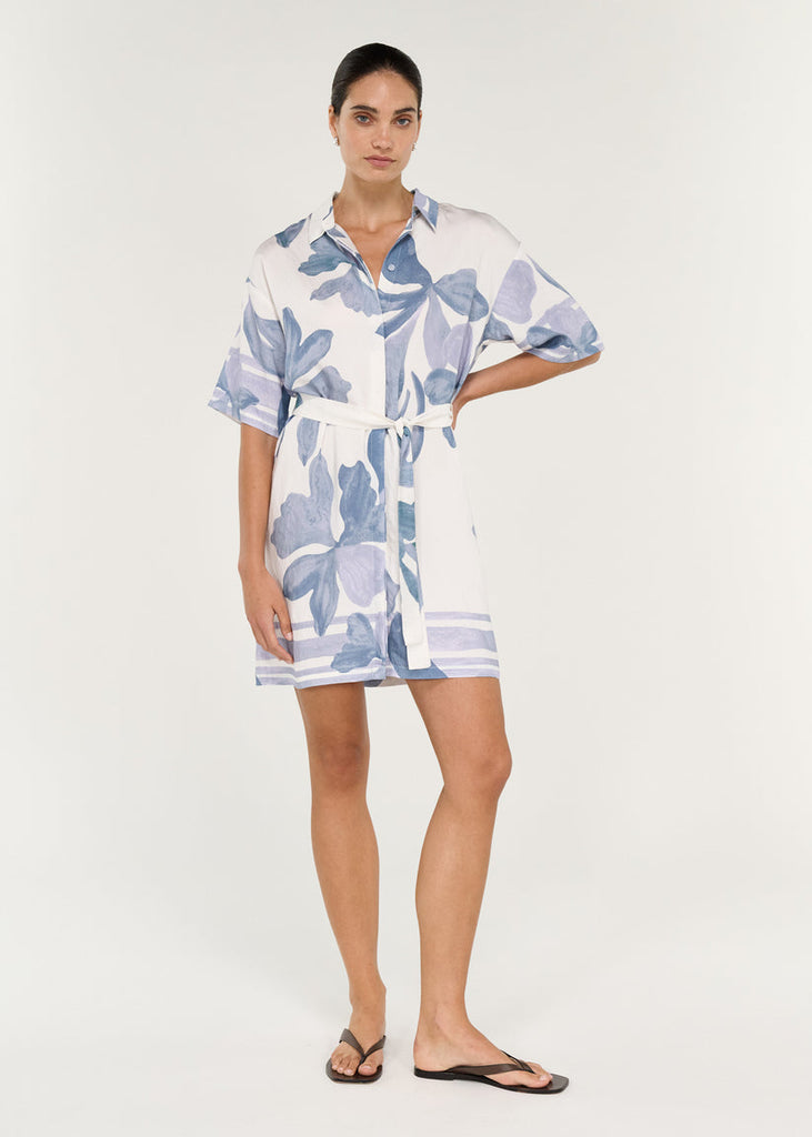 Elody Mini Shirtdress in Blue Floral