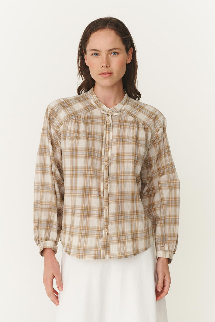 Cora Long Sleeve Blouse Fawn Plaid