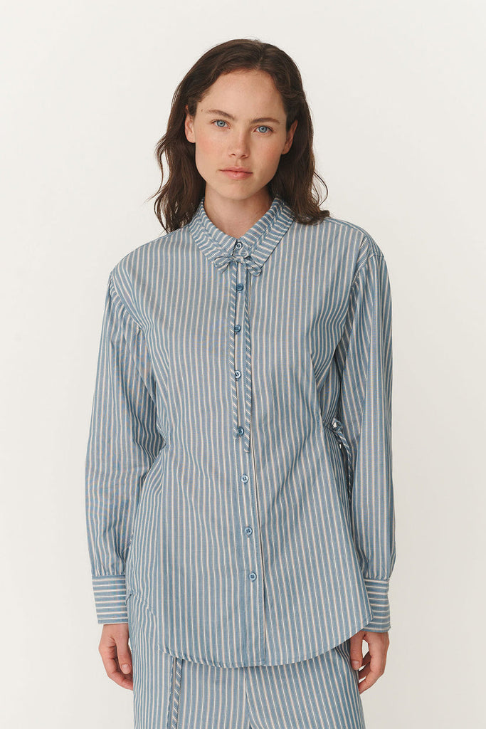 Frankie Tie Shirt Dusty Blue