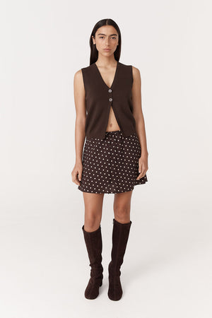 Frannie Silk Mini Skirt - Cacao Spot